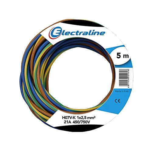 Electraline 25148 kabel H07V-K, 1 x 2,5 mm, 5 m, bruin/blauw/groen/geel, marrón/azul/verde/Amarillo