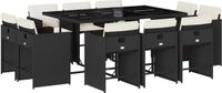 vidaXL Ensemble de jardin 11 pièces avec coussins, poly rotin, noir