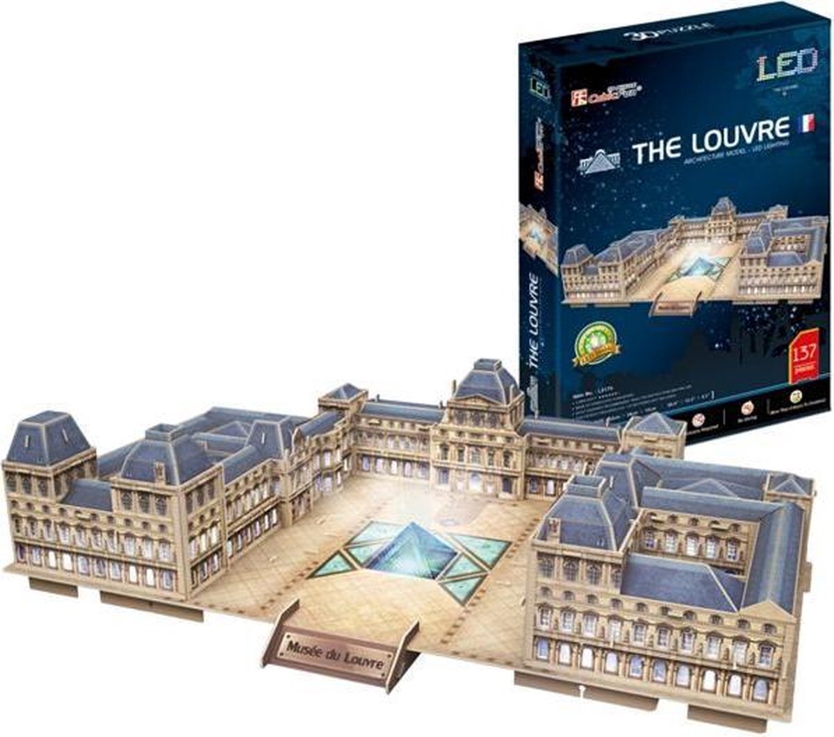 CubicFun 3D Puzzel The Louvre + LED Verlichting 137 Stukjes