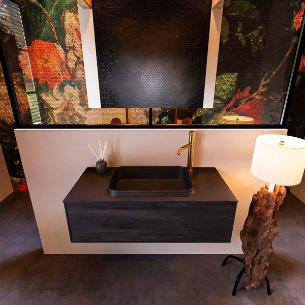 Mondiaz ERIN 100cm badmeubelset onderkast Antracite met 1 lade + Wastafel RIDGE midden 1 kraangat Urban ERIN11262
