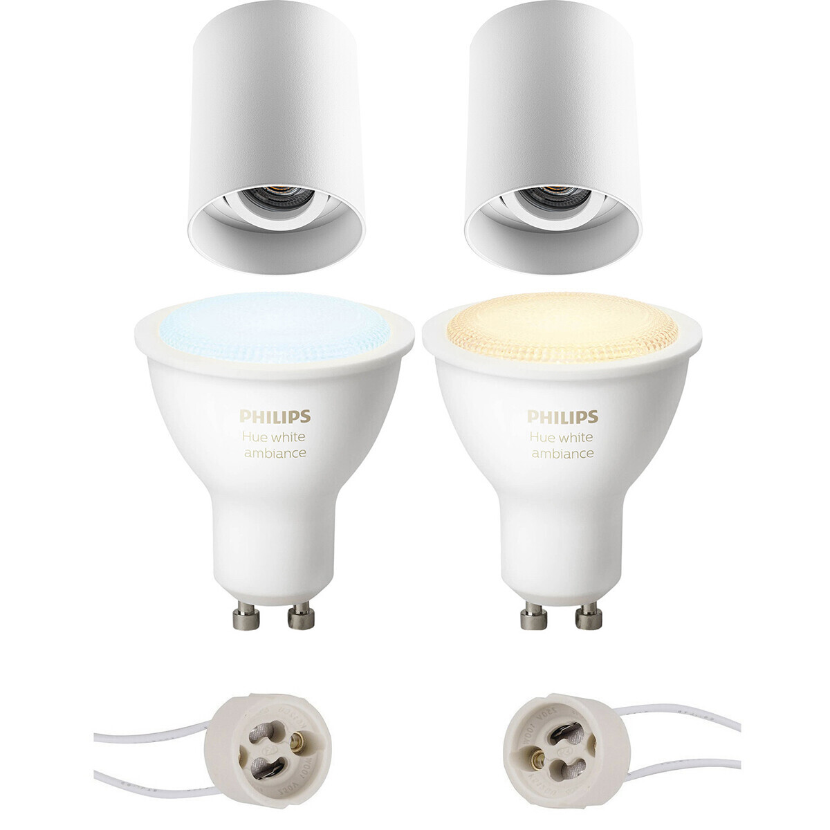 BES LED Pragmi Luxina Pro - Opbouw Rond - Mat Wit - Verdiept - Kantelbaar - Ø90mm - Philips Hue - Opbouwspot Set GU10 - White Ambiance - Bluetooth