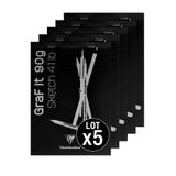 Clairefontaine 96618Cpack GraF'it nietblokken, 80 vellen, effen schetspapier, afneembare vellen, A6, 10,5 x 14,8 cm, 90 g, zwarte kaften