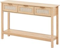 VEVOR Rotan Consoletafel, Haltafel, Decoratieve Tafel, 3 Lades, Schuifdeuren, Naturel