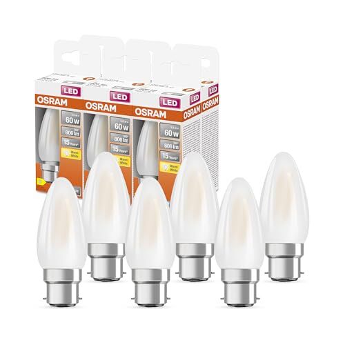 OSRAM OSRAM LED STAR-klassisk B60 LED-lampe til B22D-base, stearinlys, GL FR, 806 Lumen, Warm White (2700K), udskiftning til konventionelle 60W pærer, ikke dæmpbar, 6-pack