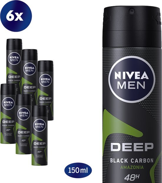 Nivea NIVEA MEN Deep Amazonia Deodorant Spray - 6 x 150ml - Anti-Transpirant Spray - Voordeelverpakking