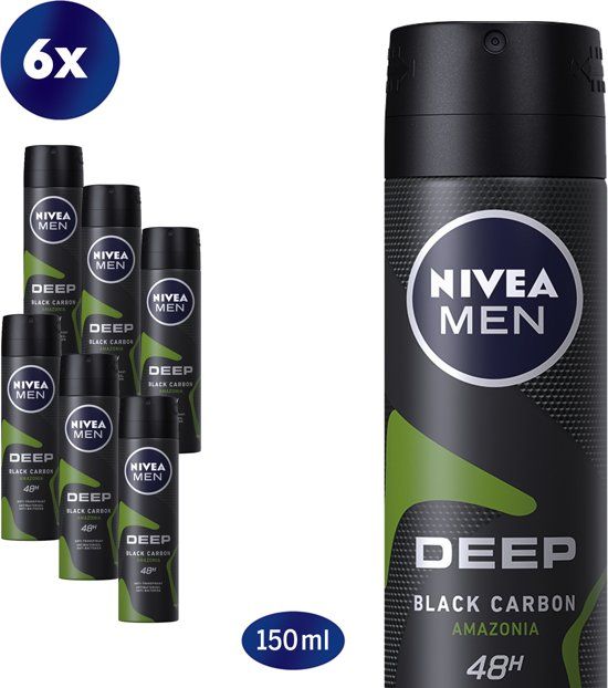 Nivea MEN Deep Amazonia Deodorant Spray - 6 x 150ml - Anti-Transpirant Spray - Voordeelverpakking