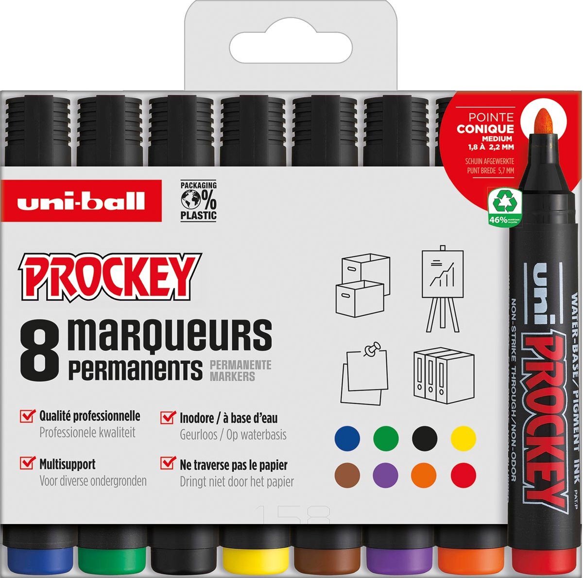 uni-ball Uni PROCKEY permanent marker PM-122, etui van 8 stuks, geassorteerde kleuren