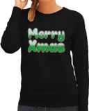 Bellatio Decorations Merry Xmas foute Kerst sweater - Kersttrui - zwart - voor dames - kleding - lange mouwen XS