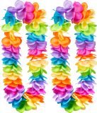 Boland Hawaii krans/slinger - 2x - Tropische/zomerse kleur mix - Grote bloemen blaadjes hals slinger