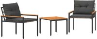 vidaXL Tuinmeubelset, 3-delig, 2-zits, Donkergrijs, Polyrattan