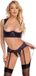 Cottelli LINGERIE Longline Jarretel Set Open Kruis met Parels Zwart M