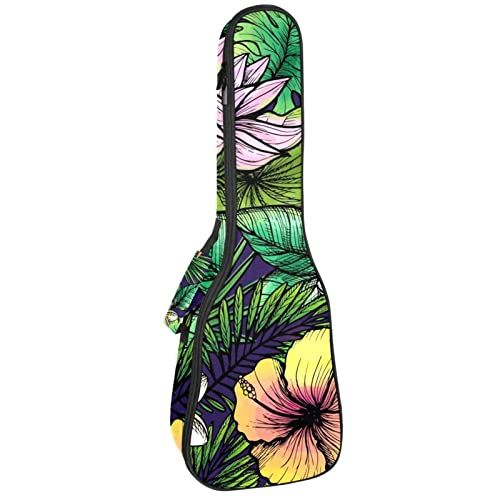 Mersov Concert Ukelele Rugzak, Heavy Duty Ukulele Case Bag met Opslag, Sopraan Concert Tenor Ukelele 10 MM Gewatteerde Tas Lotus Leaf Tropical