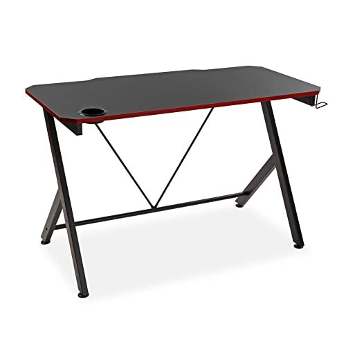 Versa Pablo Gamingtafel voor computer, tafel voor kamer of studio, helmen en dranken, afmetingen (H x B x D) 76 x 60 x 120 cm, hout en metaal, zwart en rood