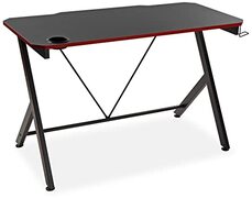 Versa Pablo Gamingtafel voor computer, tafel voor kamer of studio, helmen en dranken, afmetingen (H x B x D) 76 x 60 x 120 cm, hout en metaal, zwart en rood