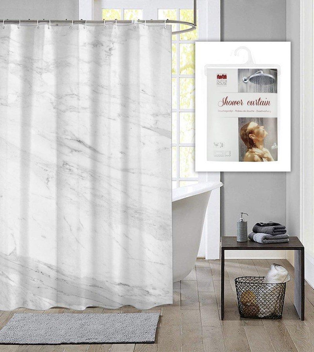 dutch house Douchegordijn - 180x200cm - Incl. Ringen - Marmer - Wit - Polyester