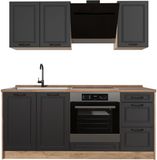 Vicco Eenpersoonskeuken R-Line, Antraciet landelijk/Goudkleurig Eiken, 180 cm goudkleurig eiken werkblad