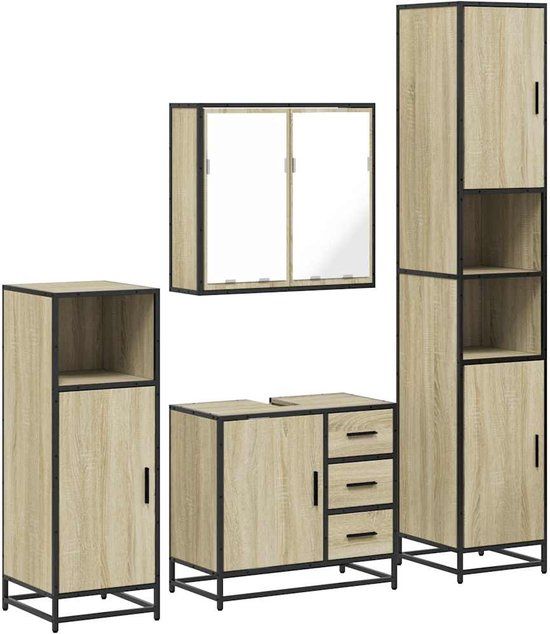 vidaXL 4-delige Badkamermeubelset bewerkt hout sonoma eikenkleurig