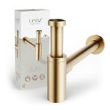 Lenz Designsifon JURI in goud – voor alle gangbare wastafels | Type 1 1/4", buizen extra lang en aanpasbaar, reinigingsopening en geursluiting, anti-vingerafdrukoppervlak, 46090041