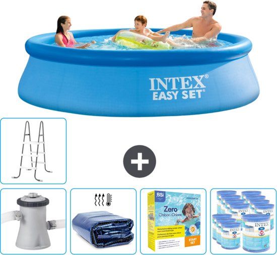 Intex Easy Set Zwembad - 305 x 76 cm - Blauw - Rond - Familiebad - Inclusief Pomp, Solarzeil, Onderhoudspakket, Filters & Ladder