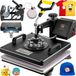 Machine de presse à chaud 38 x 38 cm 5-en-1 Combo à bascule T-shirt imprimante de sublimation avec accessoires revêtus de téflon (tasse/casquette/assiette), noir, certifié ETL/FCC