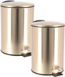 Tendance Prullenbak/vuilnisbak - 2x - 3L - goud - metaal - H24 cm - badkamer - soft close functie