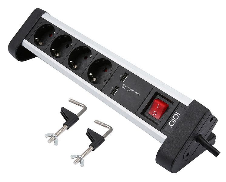 Olympia SL 2425 U - Stekkerdoos - Zwart/Zilver - 1.5m Kabel - 2x USB