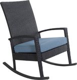 Ogarden Luna Rocking chair - Zwart poly rattan - Blauw Kussen