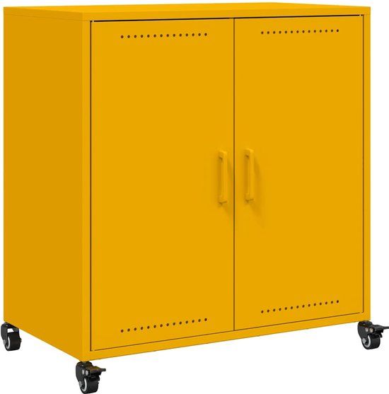 vidaXL Dressoir 68x39x72 cm Staal Mosterdgeel