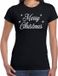 Bellatio Decorations Foute Kersttrui t-shirt - zwart - Merry Christmas - zilver glitters print - dames - kerstkleding / kerst outfit S