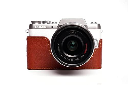 TP Handgemaakte Echt leder Half Camera Hoesje voor Panasonic GF7 GF8 - Bruin