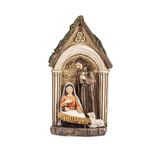 DRW Maria met kind in wieg schaap en portaal van hars, handbeschilderd, 13 cm