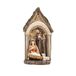 DRW Maria met kind in wieg schaap en portaal van hars, handbeschilderd, 13 cm