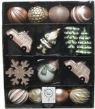 Decoris 25x stuks kersthangers/kerstballen salie groen/parel/lichtroze/wit - Onbreekbare plastic kerstboomversiering kerstornamenten