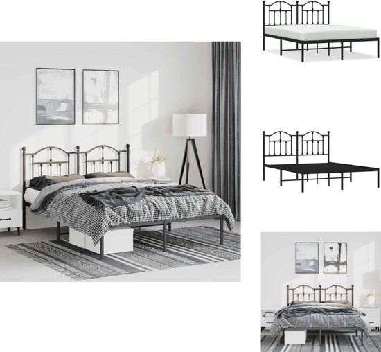vidaXL Bedframe met hoofdbord metaal zwart 135x190 cm