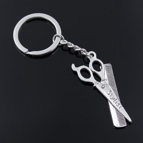 Zilveren Knip Set - Schaar - Kam - Kapper - Sleutelhanger