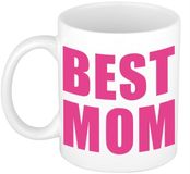 Bellatio Decorations Shoppartners Bv Mok Best mom - 300 ml - wit/blauw - moederdag - cadeau - koffiemok - mokken