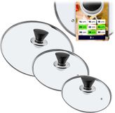 KADAX Panndekselset, universeel deksel van glas met handvat, hittebestendige dekselset in verschillende maten, pannendekselset, glazen deksel voor pan, pan (20 + 24 + 28 cm, zwart mat handvat)