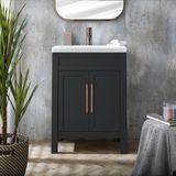 Hudson Reed Aston Meuble lave-mains avec lavabo – 60 cm – Gris noir - Poignée en forme de T bronze satiné