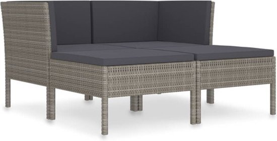 vidaXL 4-delige Loungeset met kussens poly rattan grijs