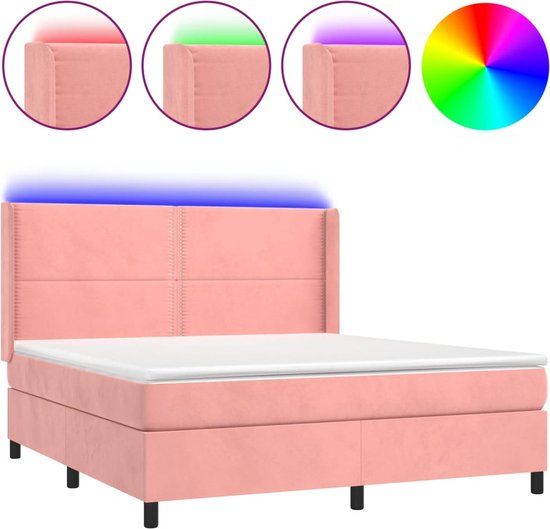 vidaXL Boxspring met matras en LED fluweel roze 160x200 cm