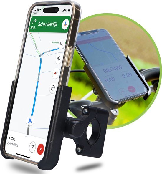 Naido Universele Telefoonhouder Fiets - ook voor Motor - GSM houder - Fietshouder - Aluminium – Zwart