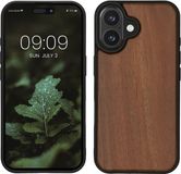 kwmobile telefoonhoesje geschikt voor Apple iPhone 16 - Hoesje met bumper in vintage bruin / bruin - Backcover - hout
