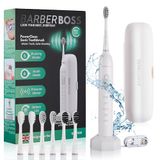 BarberBoss Sonic elektrische tandenborstel, tandenborstel voor volwassenen met 5 standen, 3 vervangende koppen, druksensor, slimme timer, tandenborstel voor tandplakverwijdering, QR-7536(wit)