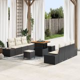 vidaXL Tuinbank Set 9-delig 8 Zitplaatsen Zwart Polyratan