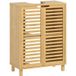 Meuble-lavabo de salle de bain, armoire de salle de bain avec portes à lattes, bois de bambou, étagères réglables, naturel