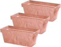 Prosperplast 3x stuks beton-look plantenbakken/bloembakken kunststof 59 x 26 x 23 cm terra cotta voor binnen/buiten