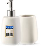 KADAX 2-delige keramische badkamerset, zeepdispenser, badkamerbeker, zeepbakje, wc-borstel, wit