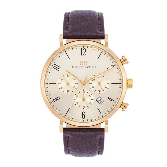 Rhodenwald Söhne Arakon Herenhorloge - Goudkleurig - Bruin Leer - 42mm - Quartz