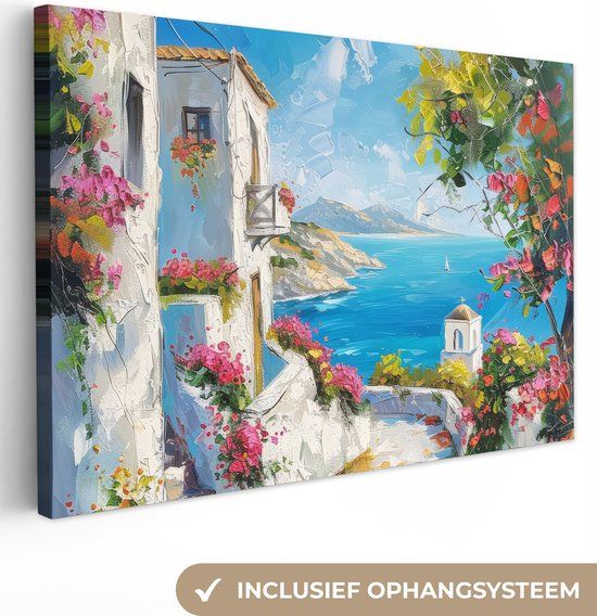OneMillionCanvasses Canvas schilderij 140x90 cm - Grieks landschap - Rechthoek - Wanddecoratie
