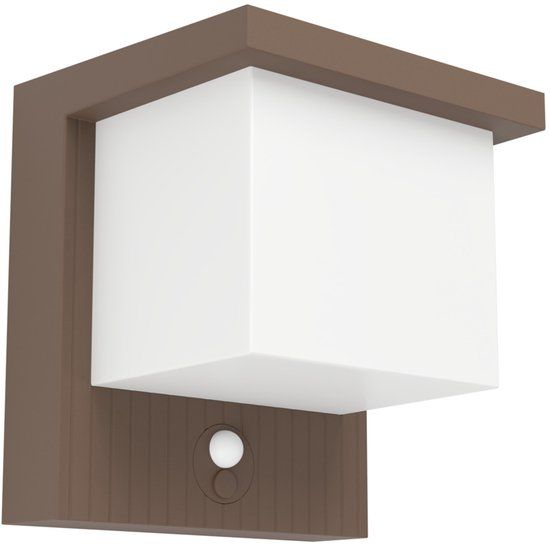 EGLO Frigento Solar Wandlamp Buiten - Sensor - Oplaadbaar - 15 cm - Roestbruin/Melkkleurig